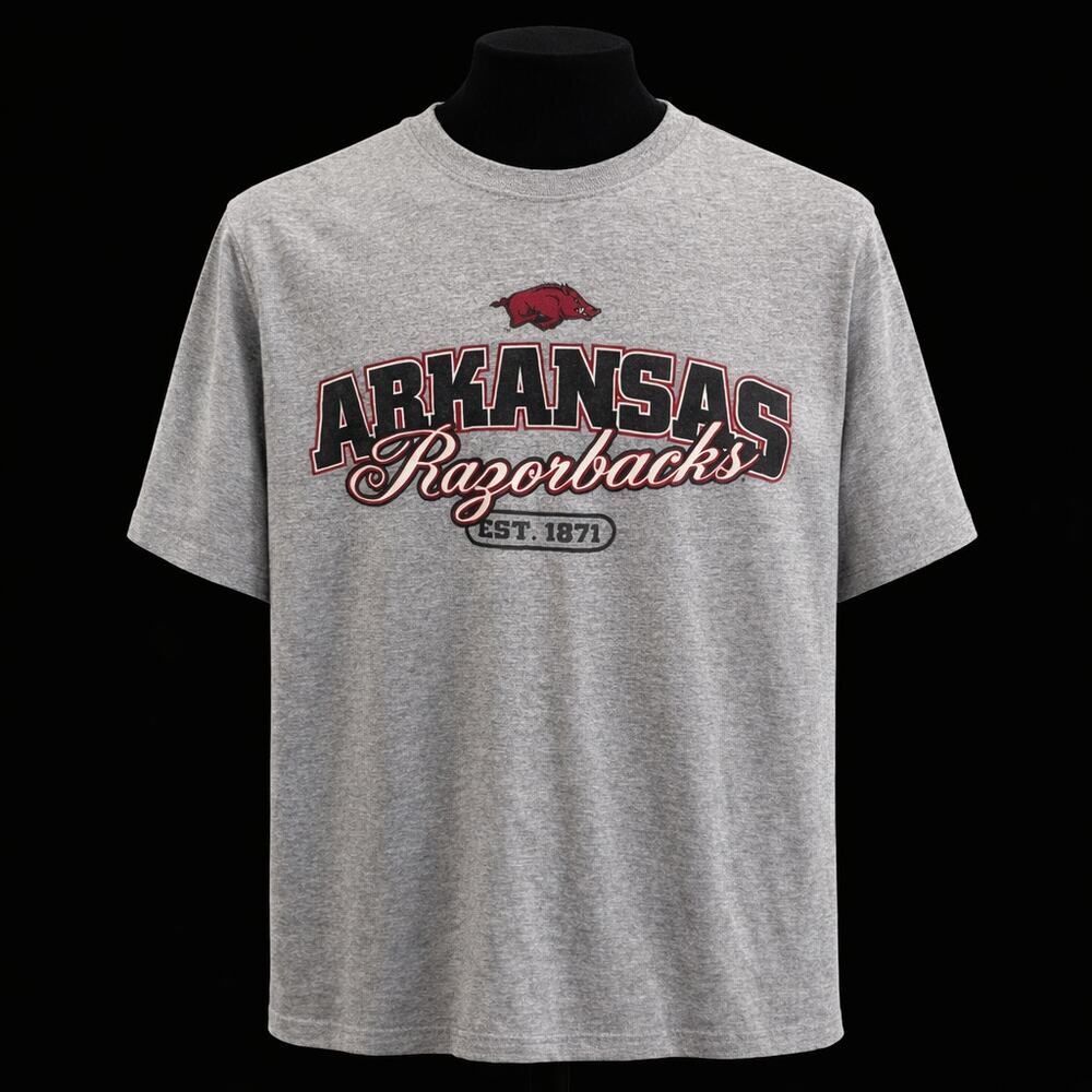 VTG Footlocker Arkansas Razorbacks Gray Foot Locker Graphic Tee Shirt XXL